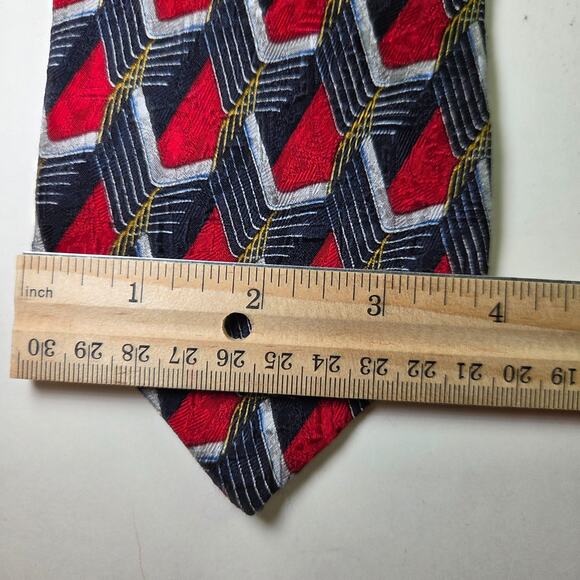 Ermenegildo Zegna Silk Tie Geometric Red Navy Gold Made in Italy 58" - Picture 10 of 10